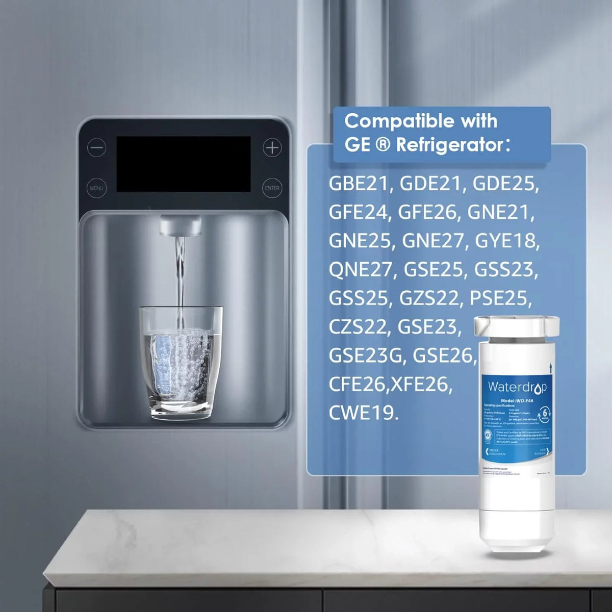 Waterdrop XWF NSF Certified Replacement for GE® XWF Refrigerator aqua Filter, 1 Filter (Package may vary)
