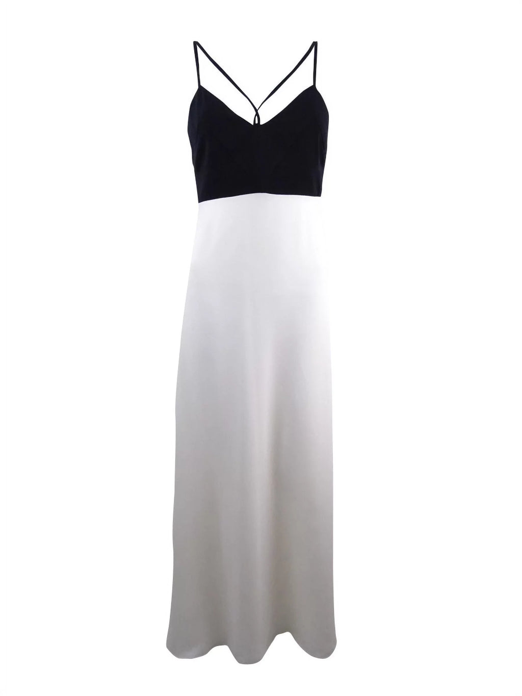 Jill Stuart Women's Colorblocked Double-Strap Gown (2, Black/Off-White)