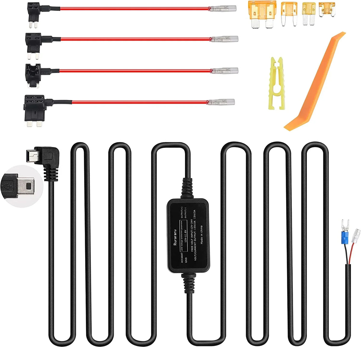 Dashcam Hardwiring Kit Mini USB Hard Wire Kit appropriate with Vantrue N2 Pro, N2, T2, N1 Pro, X4, M2，S1 Car Dash Camera
