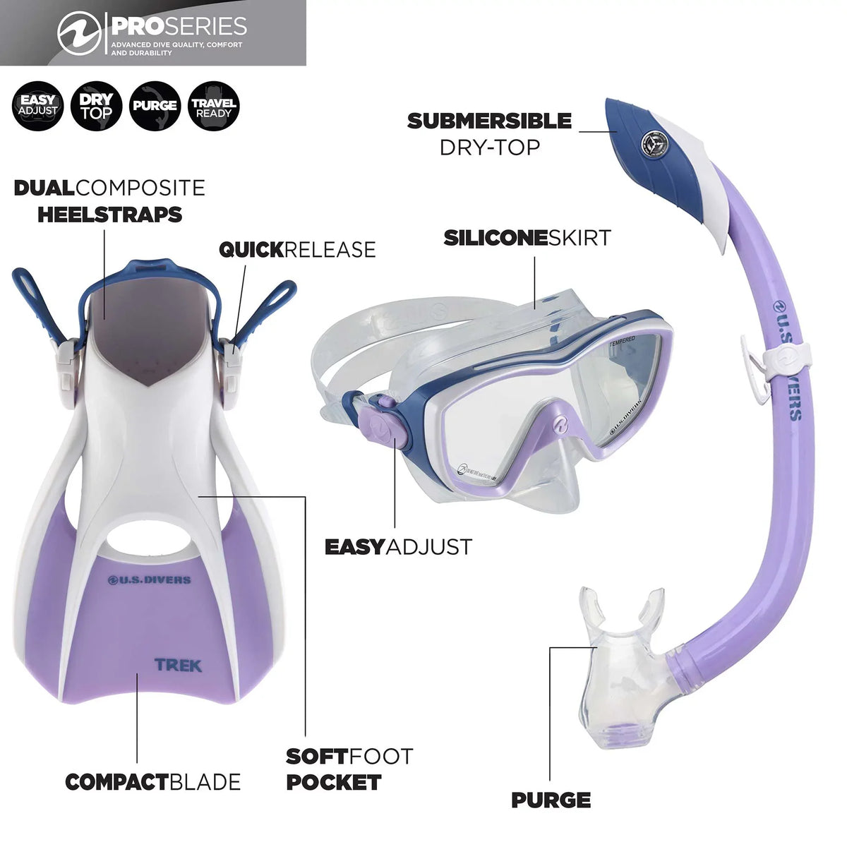 Divers Kalani Women's Snorkeling Set  (Purple-White) s/m. U.S