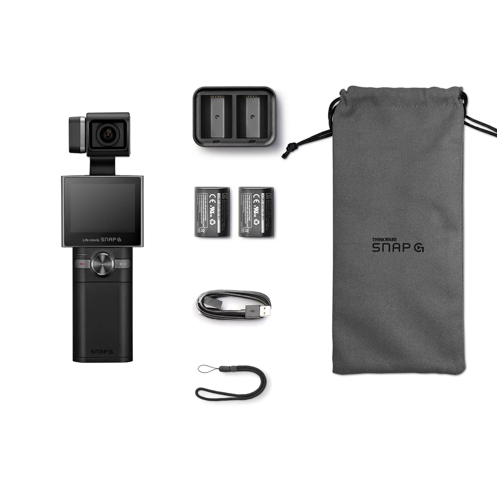 Thinkware SNAP-G Creator Battery Package Handheld 3-Axis Video Gimbal Stabilizer 4K Camera Vlog Influencer 60FPS 133.9° Wide Angle 2" LCD Touchscreen Live Stream Replaceable Battery AI Track Face ID