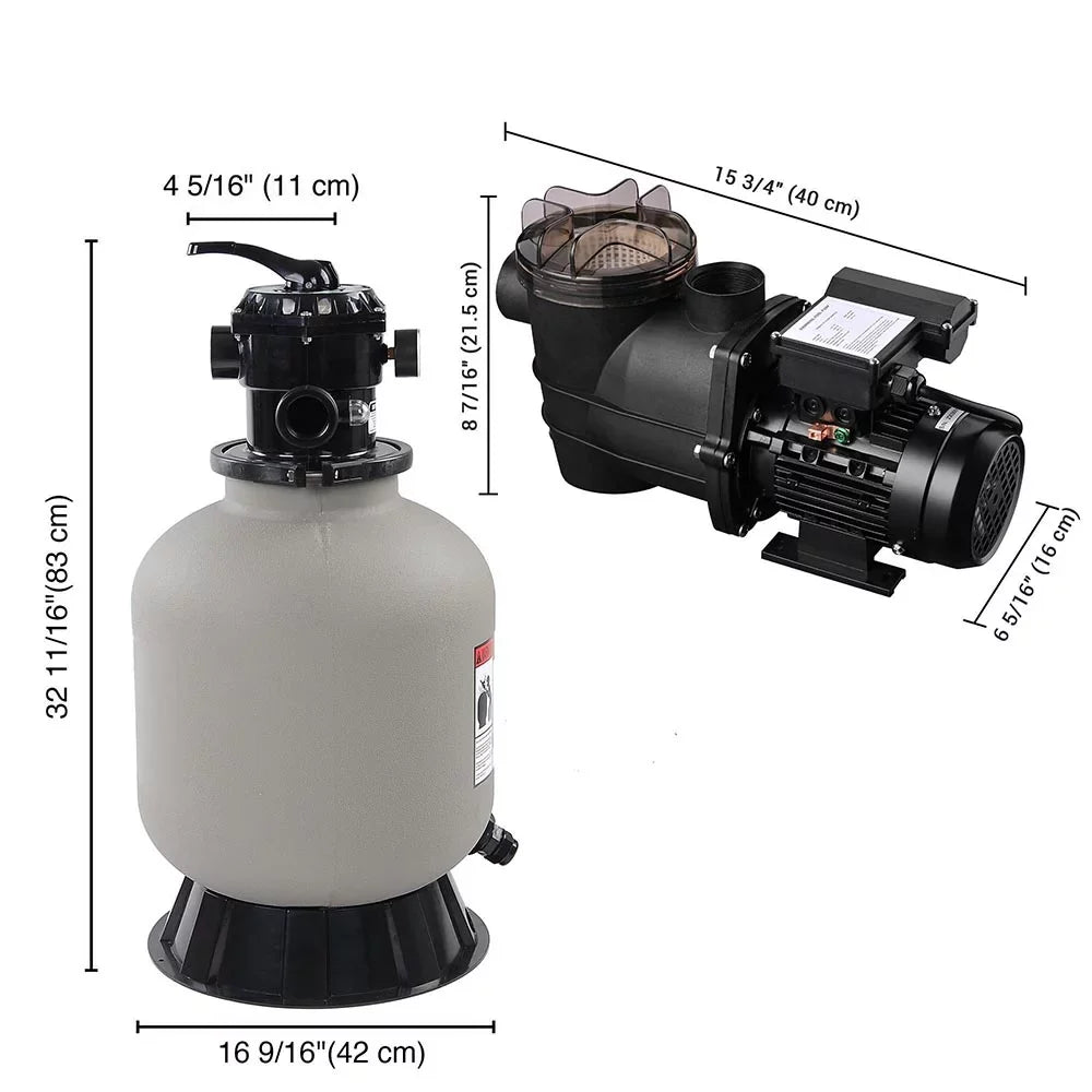 Yescom 16" Sand Filter System w/ 3/4HP Pump Above Ground Swimming Pool Pond 7-Way Valve