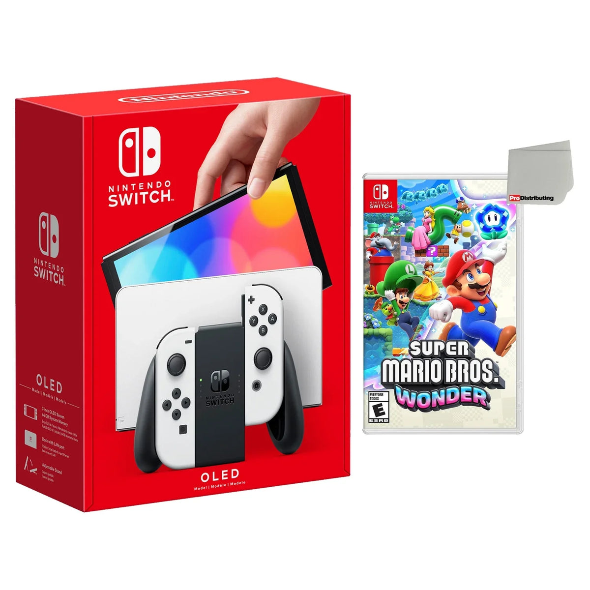 Nintendo Switch OLED with White Joy‑Cons and Super Mario Bros Wonder Bundle