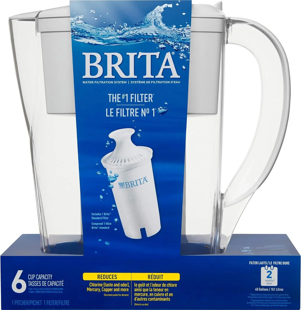 Brita Space Saver liquid Filter Pitcher with 1 Replacement Filter, White, 6 Cup Capacity