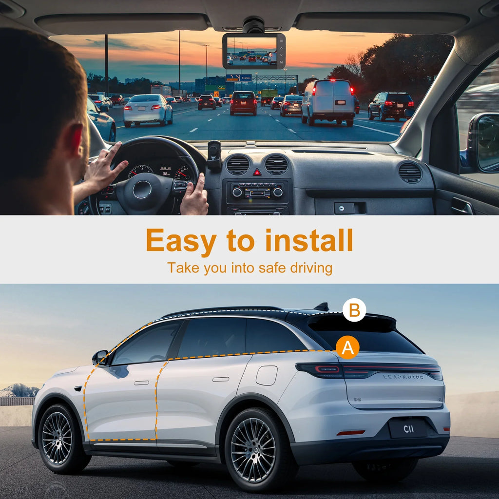 GCZ 4K Full HD Dash Cam For Car with WiFi and GPS, Front and Rear Dashcam with 3'' IPS Touchscreen and Night Vision, G-Sensor, Loop Recording and 24H Parking Mode
